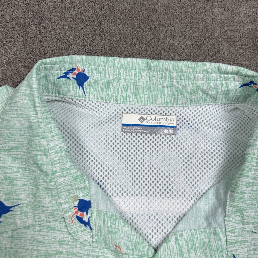 Columbia PFG Shirt Mens Medium Loop Collar Vented Fishing AOP Graphic Green - Picture 4 of 10